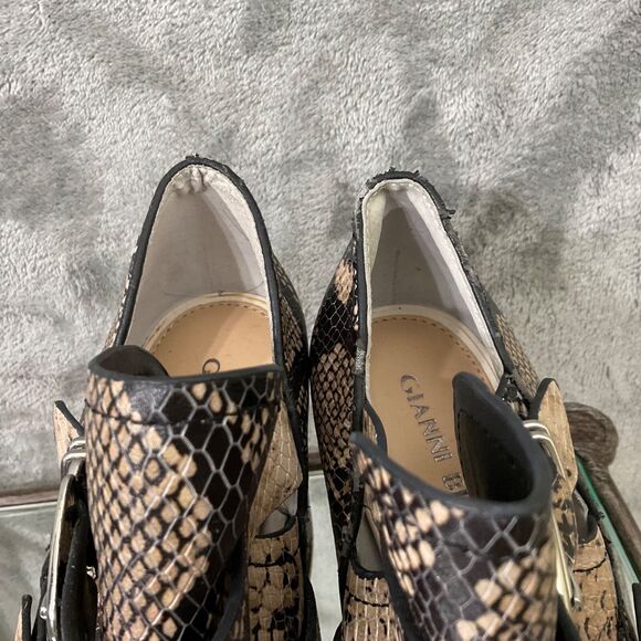 Gianni Bini Ankle Boot Size 7.5 Decie Snake Print Metal Block Heel buckles studs - Picture 9 of 12